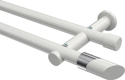 Produktbild von Interdeco Gardinenstange / Vorhangstange Weiß, Typ Platon Verano (Schräge Bicolor) ohne Ringe, 20 mm Ø 2-läufig, 160 cm
