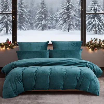 Produktbild von Winter Bettwäsche Set 135x200 cm Petrol 2-teilig Plüsch-Mikrofaser mit Reißverschluss