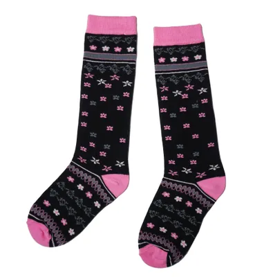 Produktbild von Kinder Kniestrümpfe für Mädchen aus Baumwolle Blumen Schwarz-Rosa Größe 35-38