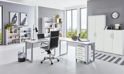 Produktbild von Büromöbel-Set TABOR PRO 6 in weiß / weiß matt, Arbeitszimmer Komplett-Set