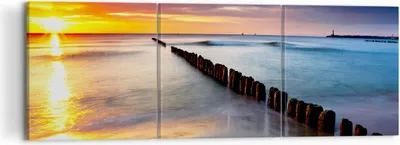 Produktbild von Bild auf Leinwand - Leinwandbild - Meer Küste Strand Sonnenaufgang - 120x40cm - Wand Bild - Wanddeko - Leinwanddruck - Bilder - Kunstdruck - Leinwand bilder - Wandkunst - CA120x40-2781