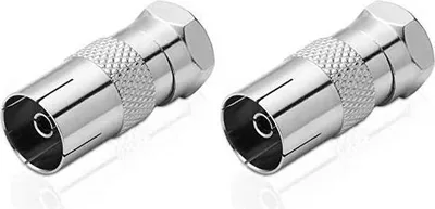Produktbild von conecto Antennen-Adapter, F-Stecker auf IEC-Buchse, Adapter zum Verbinden von IEC-Anschlüssen mit Sat-Anschlüssen, 2er Set