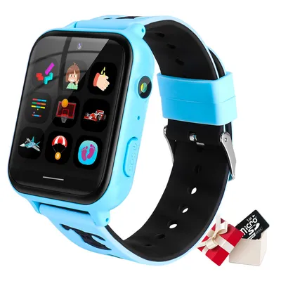 Image de Montre intelligente pour enfants garçons filles avec écran tactile Montre intelligente avec appel téléphonique SOS lecteur de musique alarme jeux de caméra pour Noël anniversaire, bleu