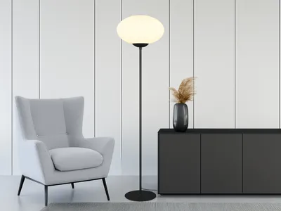 Produktbild von Dimmbare Wohnzimmer LED Stehlampe Schwarz mit Glaskugel Lampenschirm, Höhe 150cm