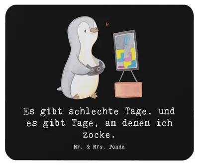Produktbild von Mr. & Mrs. Panda Mouse Pad Pinguin Zocken - Schwarz - Geschenk, pc mausunterlage, Mauspad, mousepad, mousematte, Videospiele, Videogames, Gaming