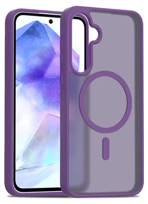 Immagine prodotto di Custodia magnetica per Samsung Galaxy A55, compatibile con MagSafe, retro trasparente opaco, antiurto Viola