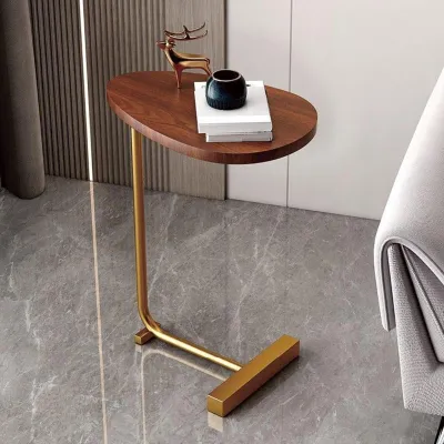 Productafbeelding van C-vormige Bijzettafel van Hout met Metalen Frame