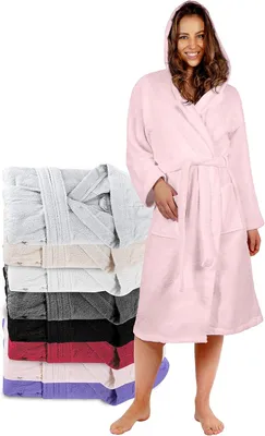 Produktbild von Damen Bademantel mit Kapuze aus Frottee, 2 Taschen, für Dusche