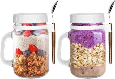 Produktbild von Famanu Masongläser 450 ml - Joghurtbecher für unterwegs - Set von 2