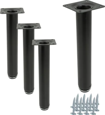 Zdjęcie produktu dla zestaw 4 nóg meblowych o regulowanej wysokości w kolorze czarnym, wysokość 20 cm, okrągły kształt, metal, idealne do nowoczesnych wnętrz, stabilne i eleganckie rozwiązanie dla Twojego domu