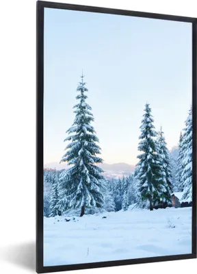 Produktbild von MuchoWow® Gerahmtes Poster Winter - Schnee - Bäume 40x60 cm - Poster mit Schwarzem Bilderrahmen Wandposter Rahmen Foto Bilder - Papierdruck - Wandbilder