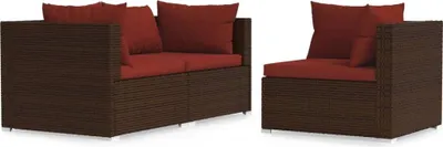 Produktbild von vidaXL 3-tlg. Garten-Lounge-Set mit Kissen Braun Poly Rattan