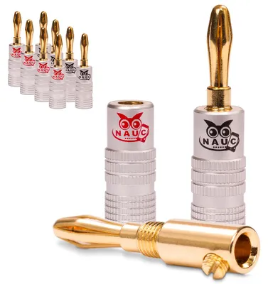 Produktbild von NAUC Bananenstecker 4mm schraubbar 24K vergoldet Lautsprecherkabel 10x Stecker