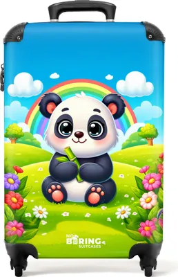 Obrázok produktu pre NoBoringSuitcases.com® Kufrík Ručná batožina na kolieskach Malý cestovný kufor so 4 kolieskami - Panda Bear Cat for Rainbow - Cabin Size < 55x40x23 cm & 55x40x20 cm - Foto kufor - Príručný kufor - Palubná batožinaKufrík na ručnú batožinu 55x35x20 cm, 36L,