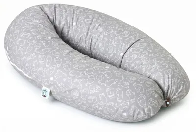 Produktbild von Stillkissen XXL 190x30 Baumwoll-Bezug Katzen-Design, Füllung Mikroperlen, Seitenschläfekissen Grau