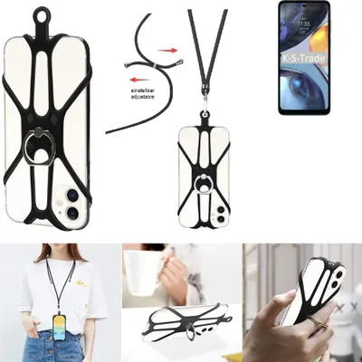 Produktbild von K-S-Trade 3in1 Handykette Handyband Handykordel Halsband Smartphone-Ring Handy-Ring kompatibel mit Motorola Moto G22 Fingerhalterung Handyring
