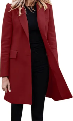Produktbild von ASKSA Damen Winterjacke Langarm Revers Wintermantel Einreihig Damenmantel Strickjacke Warm Mantel, Rot, 2XL