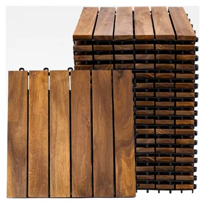 Produktbild von Akazienholzfliesen 30 x 30 cm Terrassenplatten mit Klicksystem für den Außenbereich, wetterfest, H 2,5 cm, 18er Set