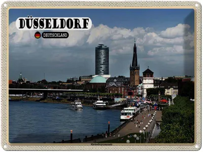 Produktbild von vianmo Blechschild 30x40 cm Düsseldorf Rheinuferpromenade Bildmotiv Reisemotiv Abenteuer Reisen