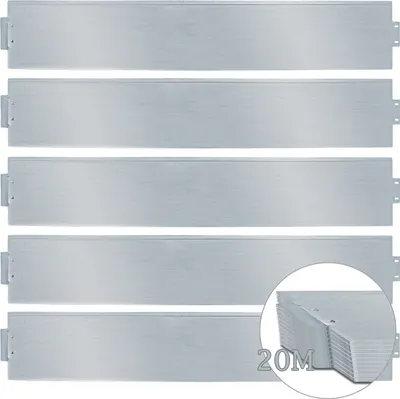 Produktbild von VINGO Rasenkante 20m 100x18cm Metall Beetumrandung verzinkt Maehkante Beeteinfassung - Laenge 20m Hoehe 18cm Palisade