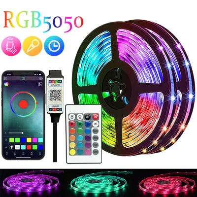 Obrázok produktu pre 5V RGB LED svetelný pás 12LED/meter 5050RGB svetelný pás LED pásikové osvetlenie Diaľkové ovládanie Ovládanie cez aplikáciu Nastaviteľná jasnosť Funkcia časovania pre vianočné oslavy Bar Bytové dekorácie