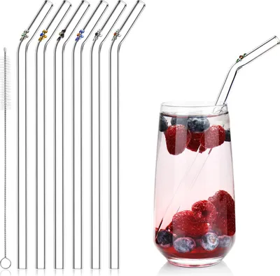 Produktbild von com-four® 6x Glasstrohalme spülmaschinenfest und wiederverwendbar - Glas Strohhalme für Cocktails - Trinkhalme Glas mit Reinigungsbürste - Glastrinkhalm umweltfreundlich - 23 cm