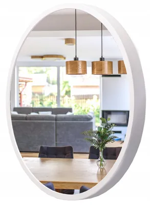 Produktbild von STOLARNIA PIKA Wandspiegel mit Holzrahmen (∅57 cm) - Spiegel Rund Holz Weiß - Runder Badspiegel für Badezimmer, Flur, Wohnzimmer, Schlafzimmer 60 cm