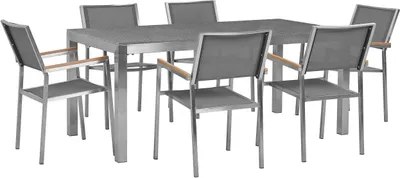 Zdjęcie produktu dla BELIANI Zestaw mebli ogrodowych jadalniany szary stół granitowy polerowany 180 x 90 cm 6 krzeseł szarych tekstylnych sztaplowanych
