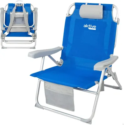 Immagine prodotto di Sedia da spiaggia pieghevole a 5 posizioni con cuscino - Sedia pieghevole portatile per il massimo comfort in spiaggia