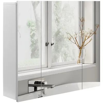 Produktbild von Badezimmerschrank mit Spiegel, wandmontiert, mit 3 Tš¹ren und verstellbaren Einlegeb?den, 70 x 15 x 60 cm, Wei?