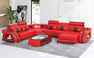 Produktbild von Groß Ecksofa Wohnlandschaft XXL Sofa U Form Ledersofa Rot Sofas