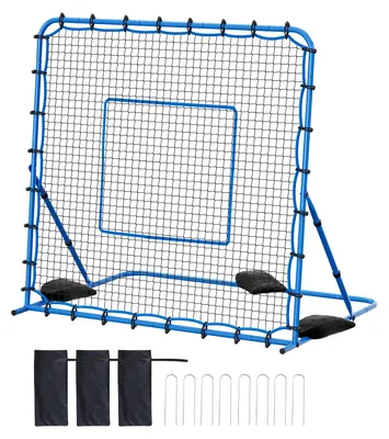 Image de Filet de rebond de football SucceBuy 2070 x 1755 mm, filet d'entraînement pour le contrôle du ballon et les exercices de passes, accessoire d'entraînement de football avec cadre en fer robuste et filet en PE résistant, adapté aux adolescents et aux adultes, bleu