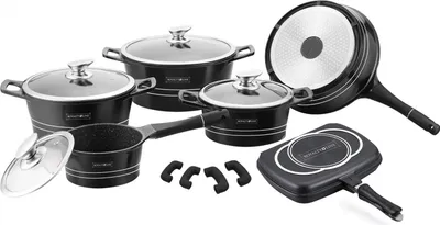 Immagine prodotto di Set di pentole nere da 15 pezzi Royalty line - resistente ed elegante