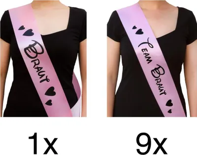 Produktbild von Oblique Unique Schärpe Braut + Team Braut Set JGA Hen Party Bride to be Herzen rosa