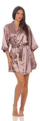 Produktbild von Damen Morgenmantel kurzer Kimono in Satin-Optik; Cappuccino L
