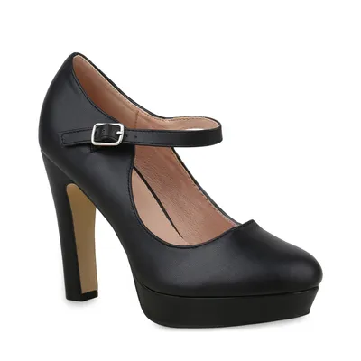 Produktbild von Mytrendshoe Damen Pumps Mary Janes Plateau High Heels Spangenpumps Klassisch 825087, Farbe: Schwarz, Größe: 37