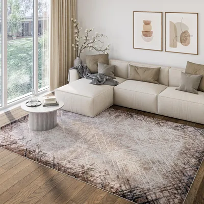 Produktbild von Tapiso Teppich COMO Modern Abstrakt Kurzflor Dunkelbraun Beige Creme 160 x 230 cm