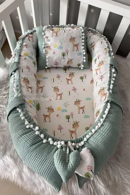 Produktbild von Jaju Baby Babynestchen mit Kissen, Baumwolle, Gazellen-Muster, 100 x 60 cm