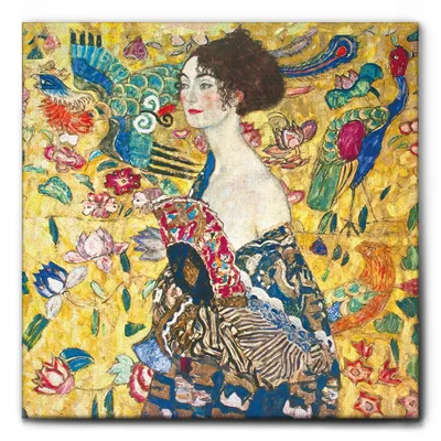 Image de Giallobus - Dame avec éventail - Gustav Klimt - 70L x 70l cm - Tableau - Toile à cadre standard