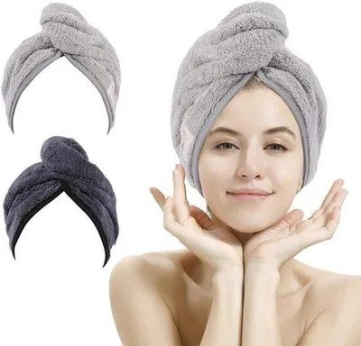 Immagine prodotto di Set da 2 asciugamani per capelli in microfibra Unyqoos® – 25 x 65 cm, estremamente assorbenti e morbidi, con bottone, color grigio scuro/grigio chiaro, asciugatura rapida, lavabili in lavatrice