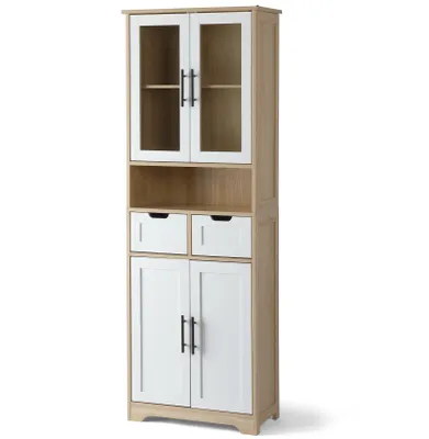 Image de Armoires de cuisine FCH, modèle bahut, avec 4 portes et 2 tiroirs, dimensions 60 x 30 x 170 cm, couleur blanche avec imitation chêne