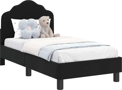Zdjęcie produktu dla vidaXL Rama łóżka dziecięcego z zagłówkiem czarna 70 x 140 cm aksamitna