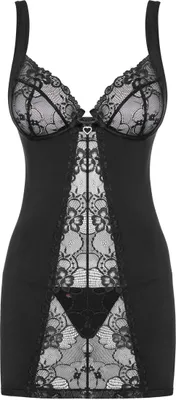 Obrázek produktu pro Košilka a stringy - Obsessive Heartina Chemise & Thong Black S/M