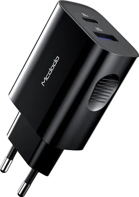 Produktbild von Mcdodo 20W PD Fast Charge Adapter Netzteil Ladegerät QC 3.0 1x USB 1x USB-C ( Typ-C ) für Smartphones schwarz