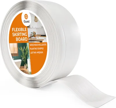 Produktbild von QUEST Weichsockelleiste ohne Klebeband 70x20mm, 25m, PVC Sockelleiste, Breite Knickleiste für Wände, Boden, Flexibel, Dekorativ, UV-beständig, weiß