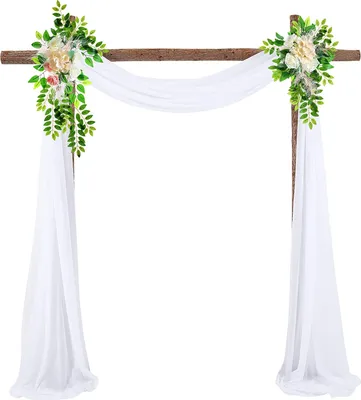 Produktbild von Hochzeitsbogen Hochzeit Vorhang Deko Querbehang Deko Gardinen mit 2 künstlichen Blumengirlanden,70*550cm,Weiß