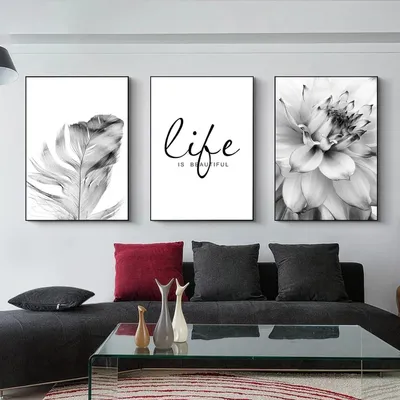 Obrázok produktu pre Trayosin 3-dielna sada plagátov Premium Flowers Black White Feather Dandelion 50x70cm