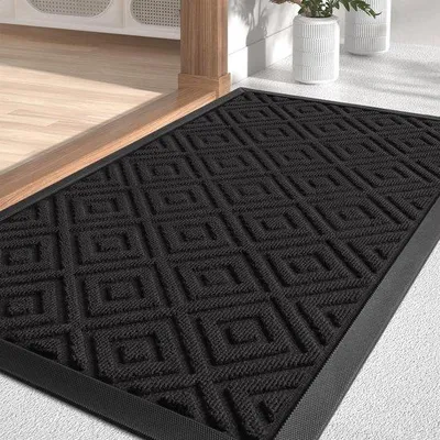 Zdjęcie produktu dla Ibenzoa® Mata podłogowa z polipropylenu, absorbująca wilgoć, odprowadzająca wodę i nadająca się do prania, antypoślizgowa, do użytku wewnątrz i na zewnątrz, czarna, 43 x 75 cm