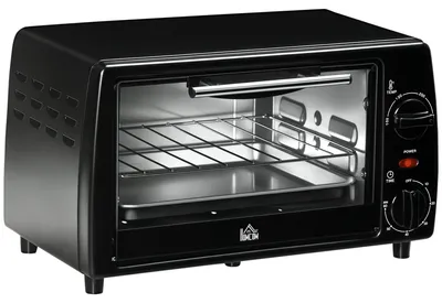 Productafbeelding van Mini-oven/broodrooster, 1 bakplaat, 1 grillrooster, inhoud 10 liter, timerfunctie, 36,5 cm x 26 cm x 22 cm, zwart