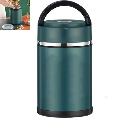 Produktbild von Lunchbox,1.9L Thermo Lunchpot,Edelstahl,Tragbares,Doppellagige Isolierung, kurzzeitig,Dunkelgrün